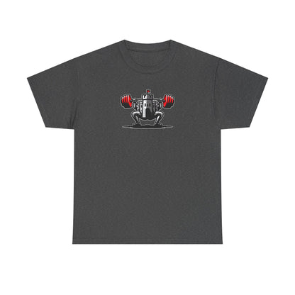 Powerlifting t-shirt featuring the Castle FY Iconic logo in Dark Heather, subtle and strong with style appeal.