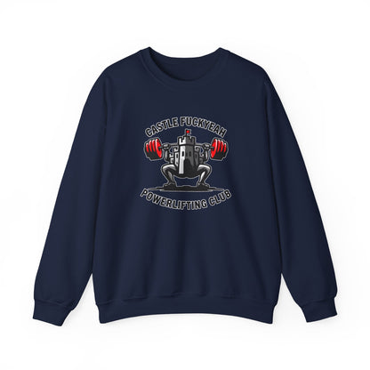 Navy Castle FY Heritage jumper — powerlifting style with full front logo.