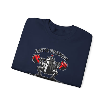 Navy Castle FY Heritage jumper — powerlifting style with full front logo.