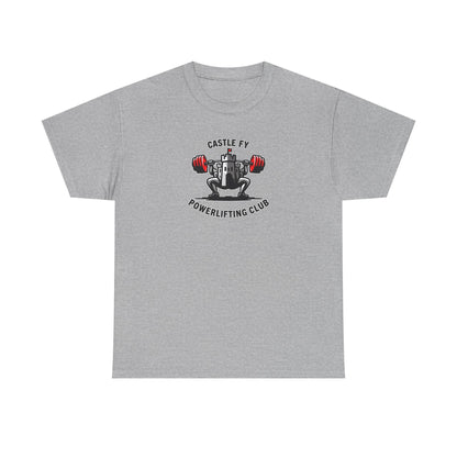 Powerlifting T-shirt with the Castle FY Foundation logo in Sport Grey, designed for durability and composed presence.