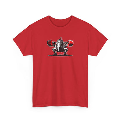 Powerlifting t-shirt featuring the Castle FY Iconic logo in Red, energetic and unapologetic strength apparel.