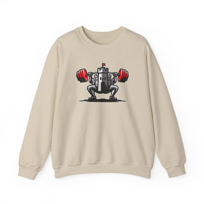 Powerlifting jumper featuring the Castle FY Iconic logo in Sand, clean minimalism with intent.