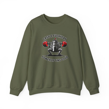 Military Green jumper with Castle FY Heritage front logo, tough and versatile.