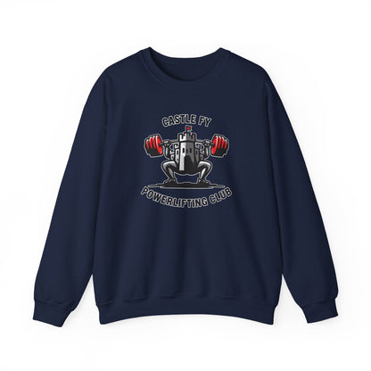 Powerlifting jumper featuring the Castle FY Foundation logo in Navy, understated and strong.