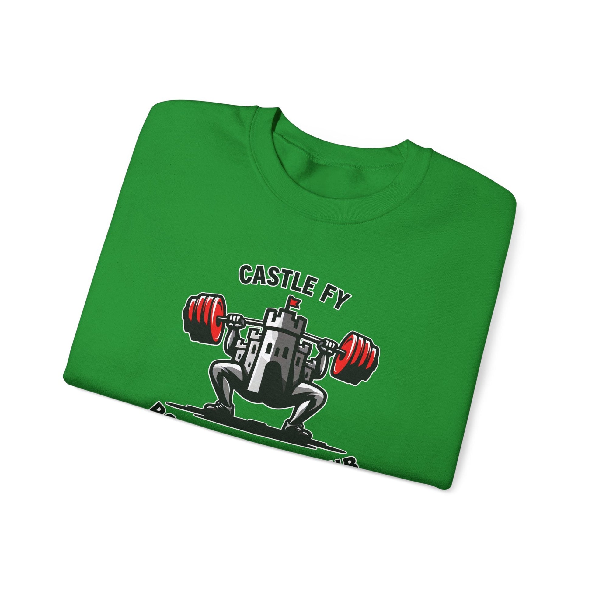 Powerlifting jumper featuring the Castle FY Foundation logo in Irish Green, vibrant and durable.