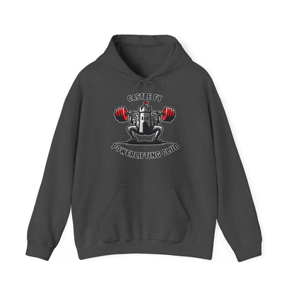 Powerlifting hoodie featuring the Castle FY Foundation logo in Dark Heather