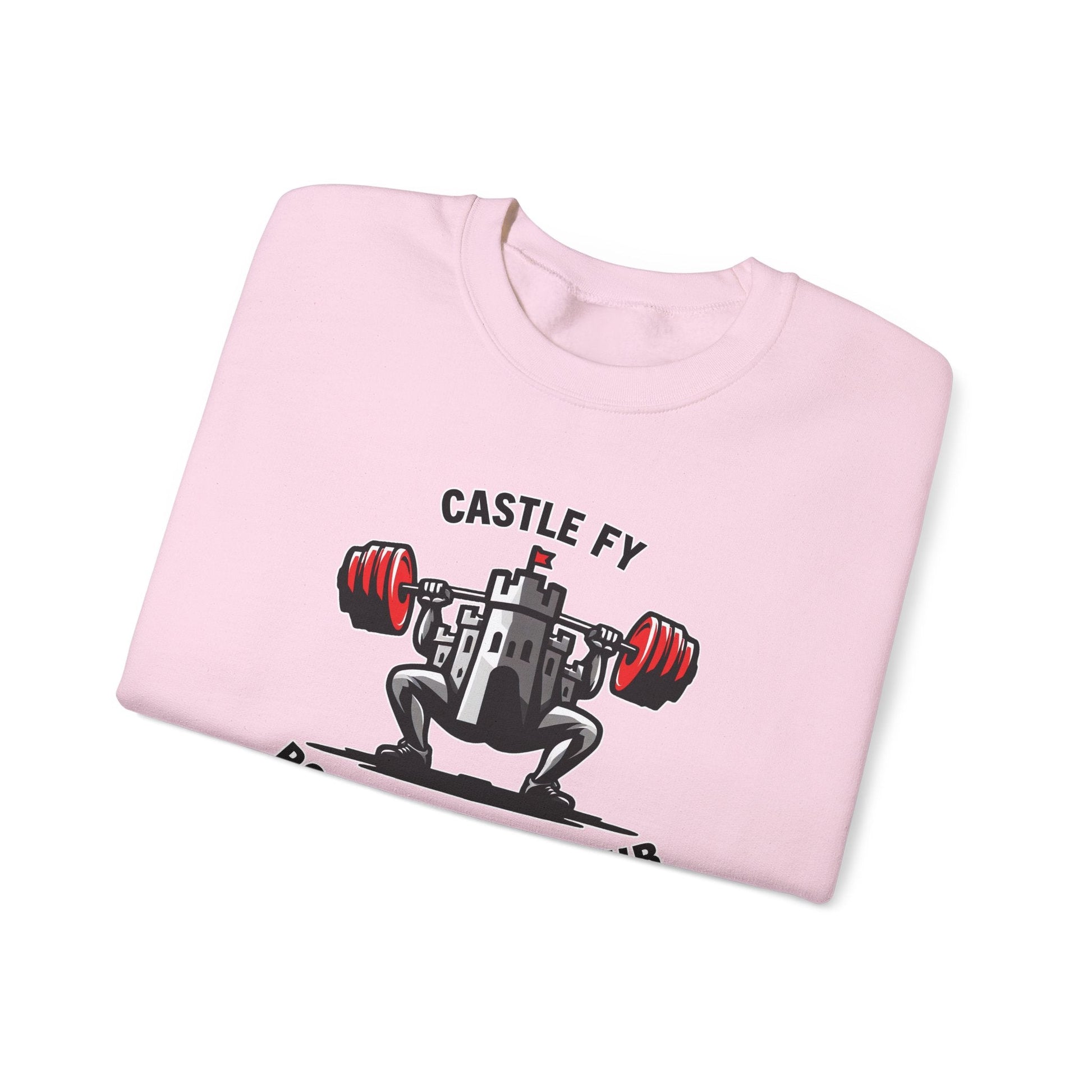 Powerlifting jumper featuring the Castle FY Foundation logo in Light Pink, subtle and strength-forward.
