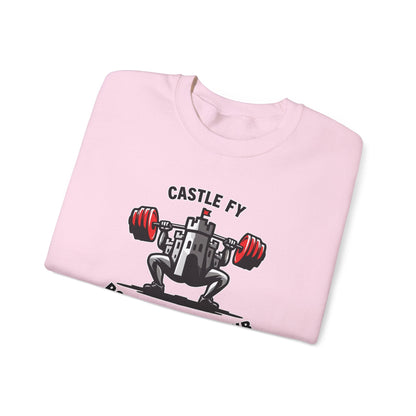 Powerlifting jumper featuring the Castle FY Foundation logo in Light Pink, subtle and strength-forward.