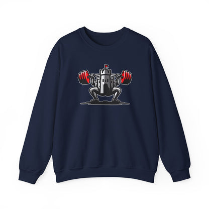 Powerlifting jumper featuring the Castle FY Iconic logo in Navy, sharp and subtle for everyday wear.