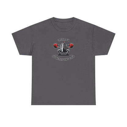 Powerlifting T-shirt with the Castle FY Foundation logo in Charcoal, minimal yet powerful gym wear for daily use.