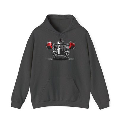 Powerlifting hoodie featuring the Castle FY Iconic logo in Dark Heather, combining comfort and resilience.