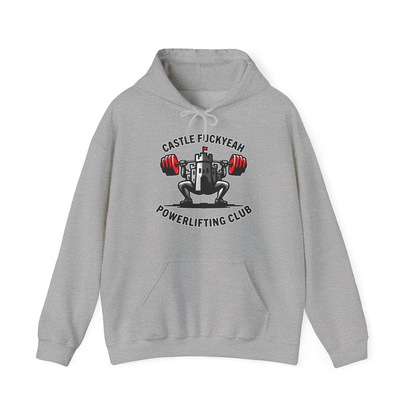 Powerlifting hoodie featuring the Castle FY Heritage logo in Sports Grey