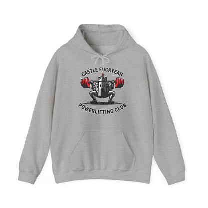 Powerlifting hoodie featuring the Castle FY Heritage logo in Sports Grey