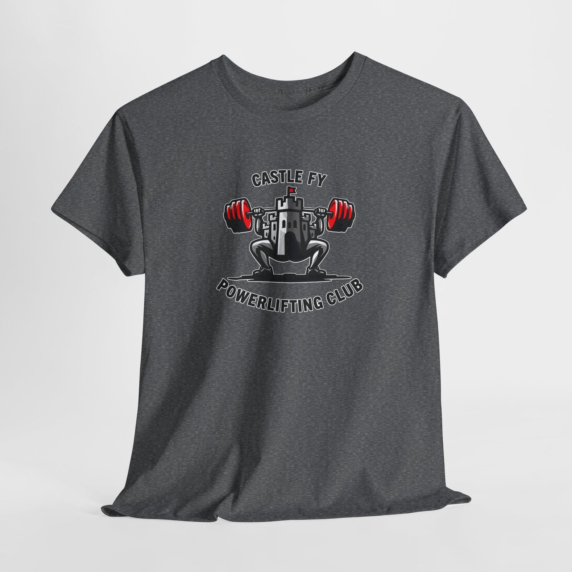 Powerlifting T-shirt featuring the Castle FY Foundation logo in Graphite Heather, made for resilience in and out of the gym.