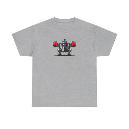 Powerlifting t-shirt featuring the Castle FY Iconic logo in Sports Grey, subtle and strong with style appeal.