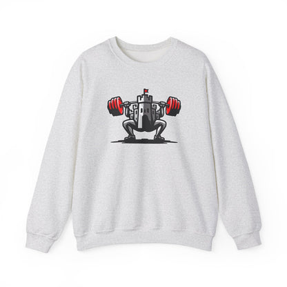 Powerlifting jumper featuring the Castle FY Iconic logo in Ash, light-toned and unmistakable.