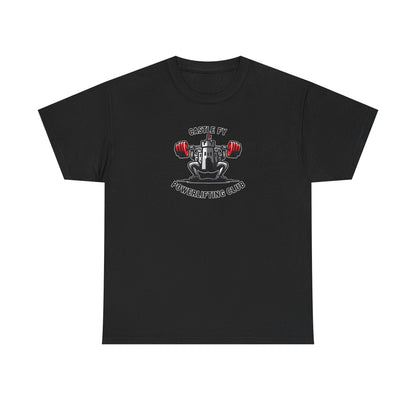 Powerlifting T-shirt with the Castle FY Foundation logo in Black, discreet and dependable for consistent lifters.