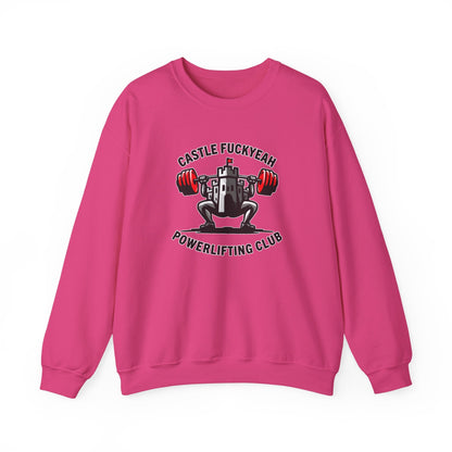 Heliconia Heritage jumper with bold Castle FY front logo for powerlifters.