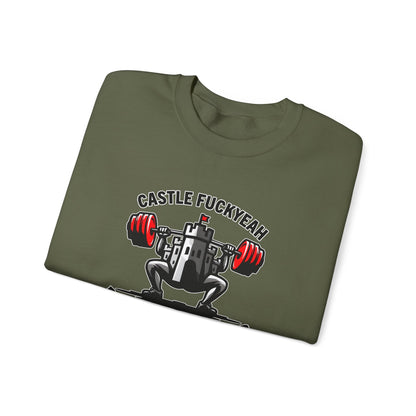Military Green jumper with Castle FY Heritage front logo, tough and versatile.