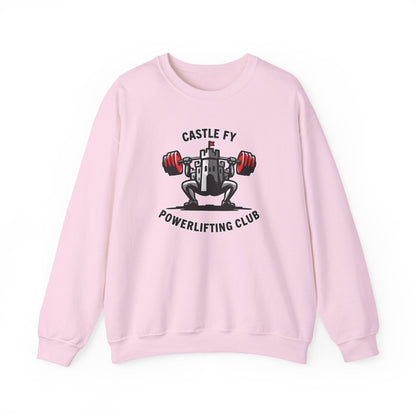 Powerlifting jumper featuring the Castle FY Foundation logo in Light Pink, subtle and strength-forward.