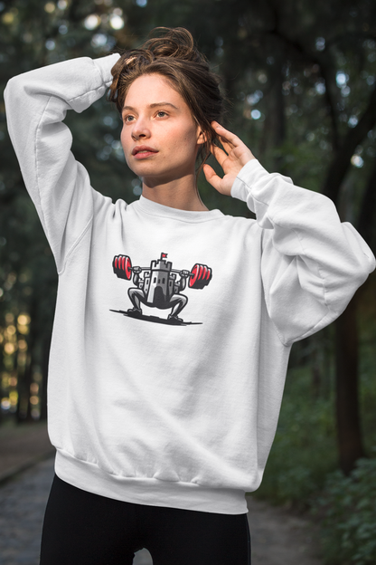 A clean, classic white Castle F.Y. gym sweater, offering a fresh look with Castle F.Y.’s signature strength style.