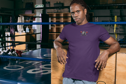 Purple Castle F.Y. powerlifting t-shirt with iconic branding for strength training