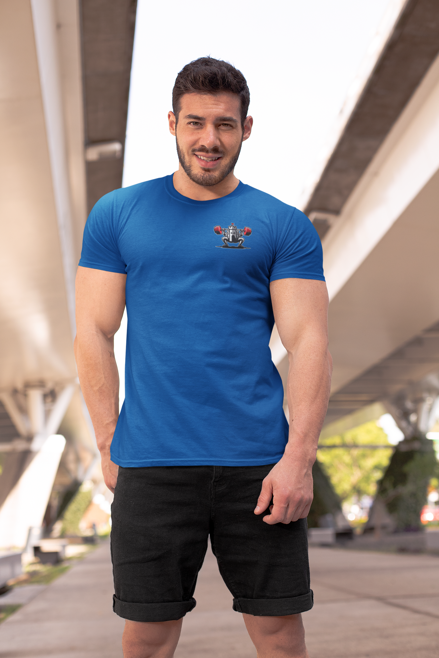 Royal Blue Castle F.Y. powerlifting t-shirt designed for athletes and competitions