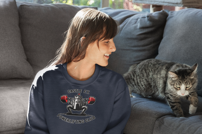 Navy Castle F.Y. Powerlifting Club gym sweater, blending comfort and athletic style.