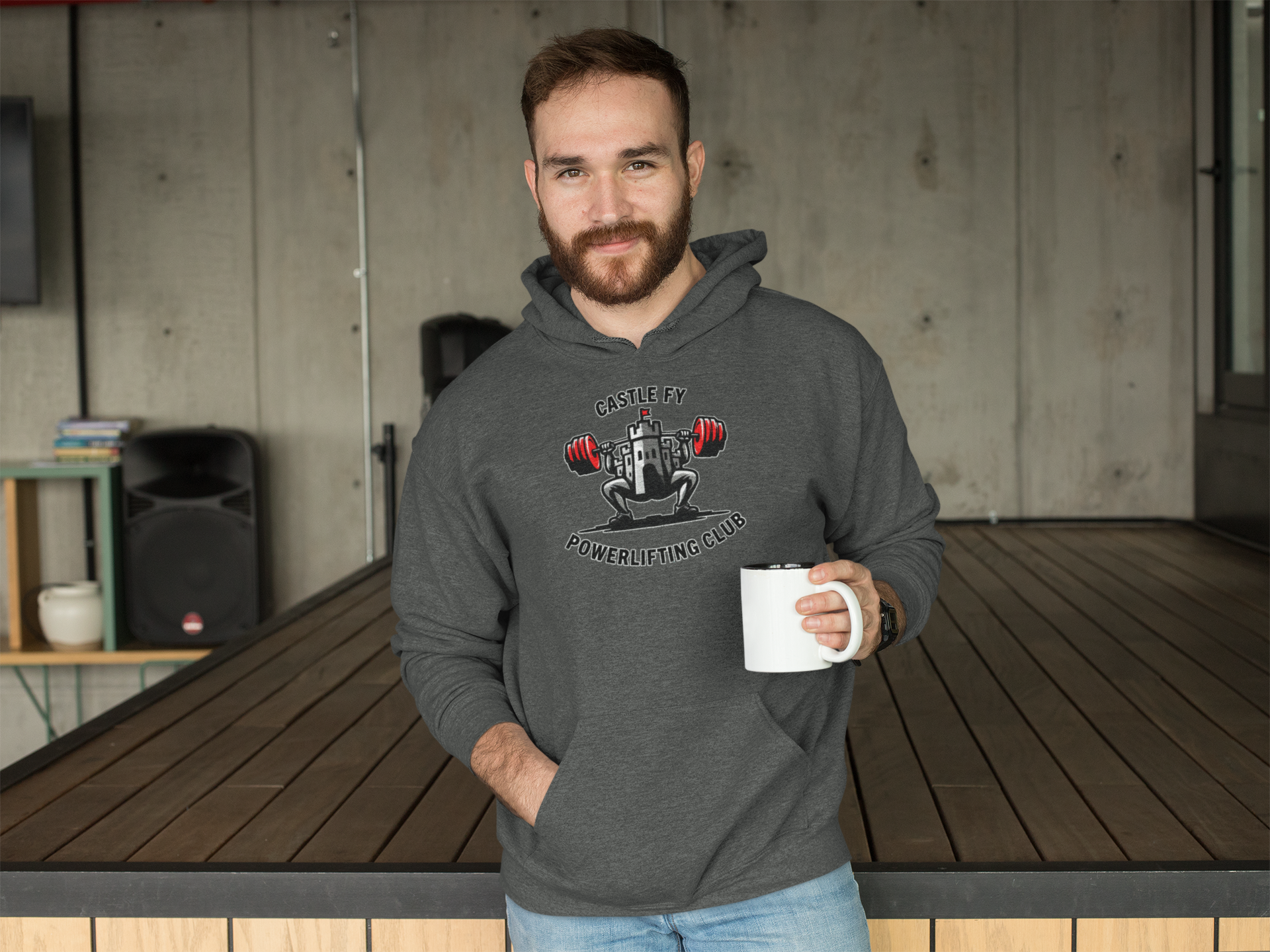 Powerlifting hoodie featuring the Castle FY Foundation logo in Dark Heather, designed for dependable training