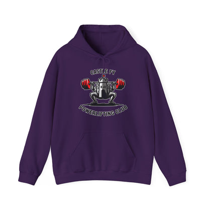 Powerlifting hoodie featuring the Castle FY Foundation logo in Purple