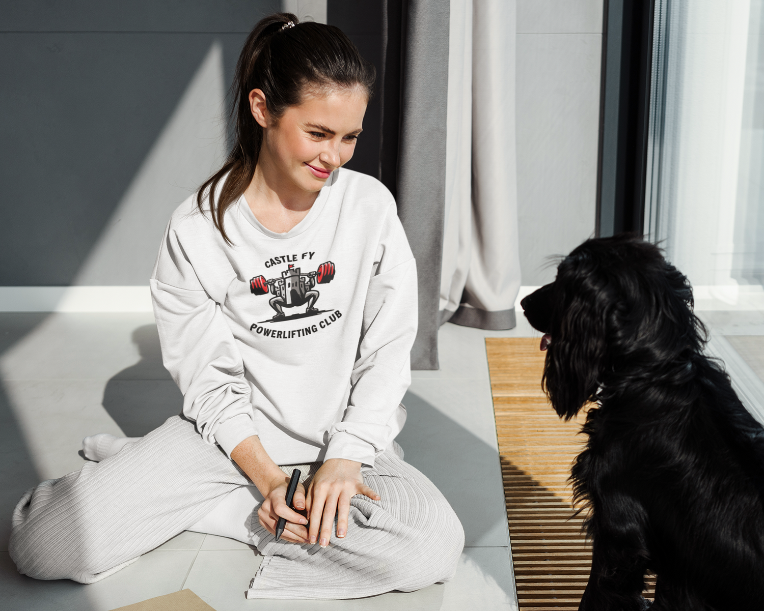 Powerlifting jumper featuring the Castle FY Foundation logo in White, clean-cut and cold-weather ready.