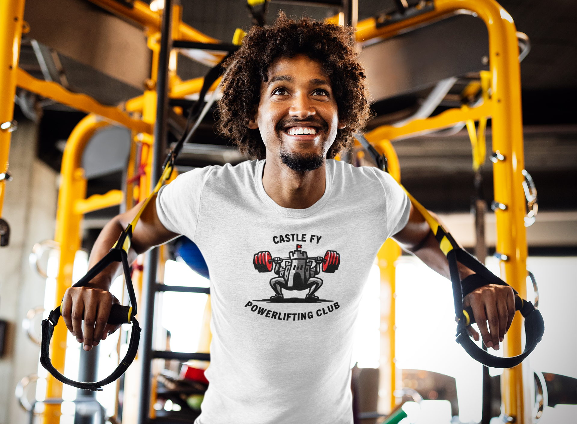Powerlifting T-shirt featuring the Castle FY Foundation logo in White, crafted for quiet strength and everyday training.