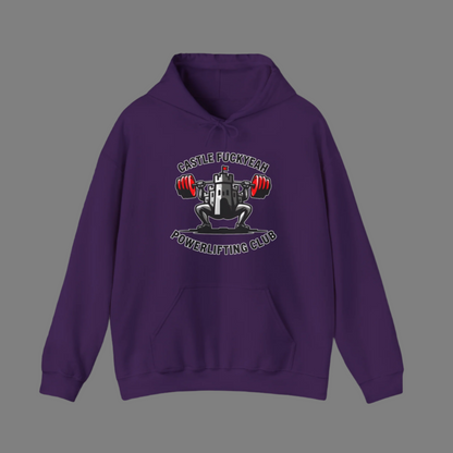 Powerlifting hoodie featuring the Castle FY Heritage logo in Purple