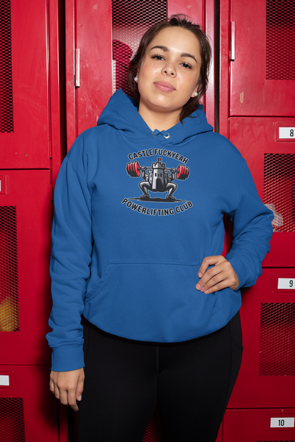 Powerlifting hoodie featuring the Castle FY Heritage logo in Royal, built for performance and legacy.