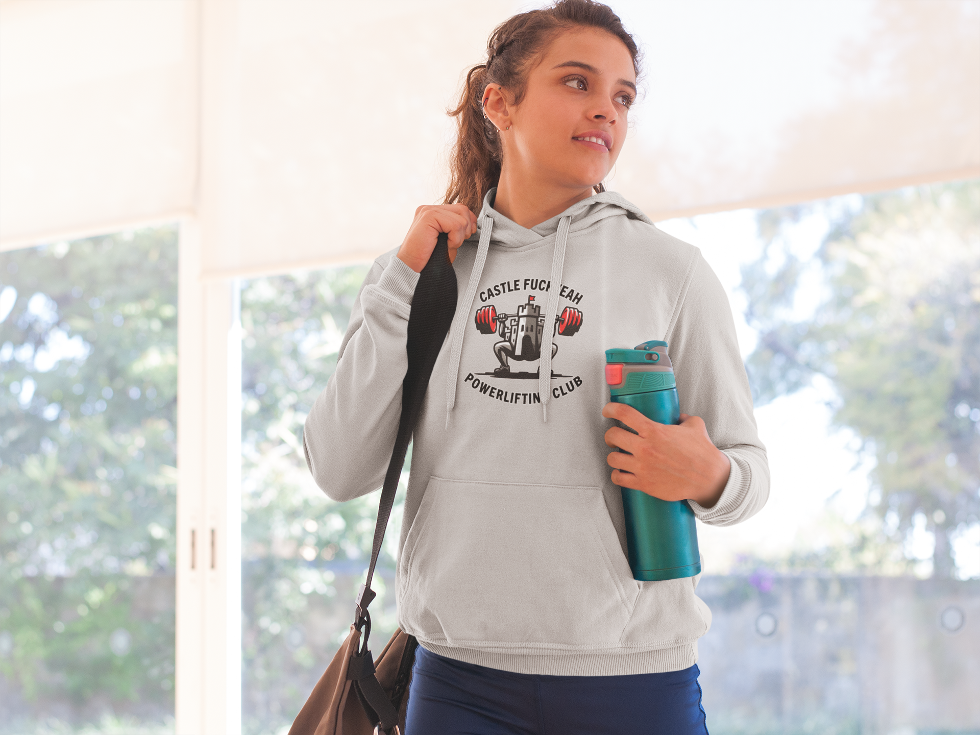 Powerlifting hoodie featuring the Castle FY Heritage logo in Sport Grey, designed for strength and longevity.