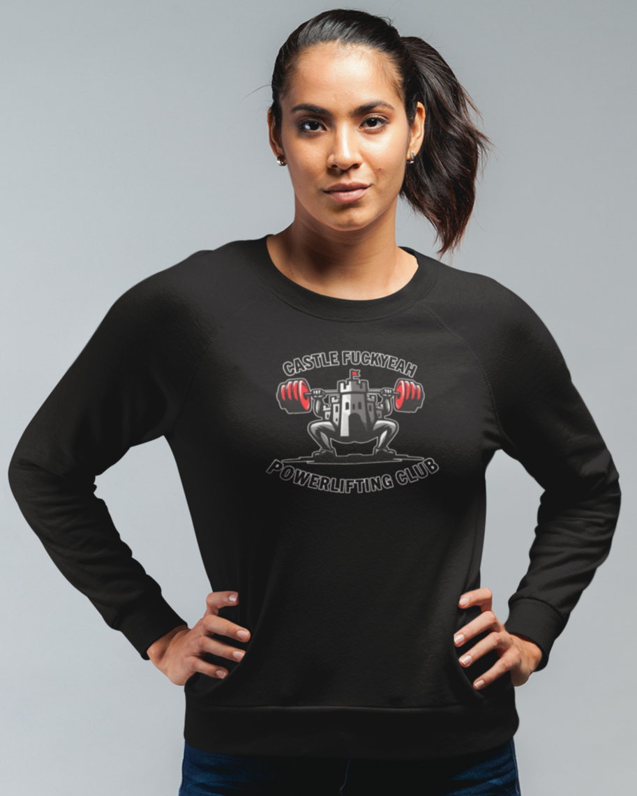 Castle FY Heritage jumper in Black with full front logo, built for powerlifting strength.