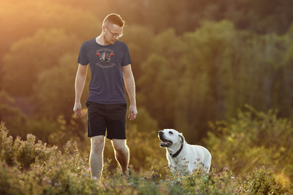 Powerlifting t-shirt featuring the Castle FY Heritage logo in Navy, subtle strength with bold branding.