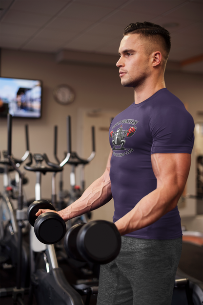 Powerlifting t-shirt featuring the Castle FY Heritage logo in Purple, perfect for those who lift loud and proud.