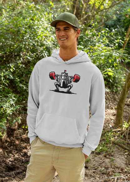 Powerlifting hoodie featuring the Castle FY Iconic logo in Sport Grey, designed for strength and longevity.
