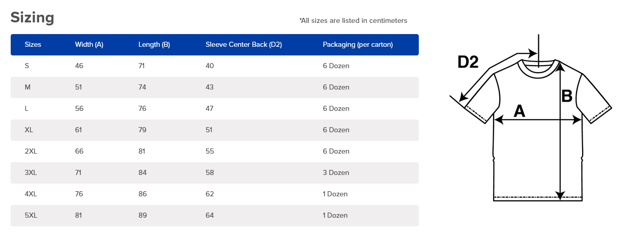 Size Chart - Powerlifting T-Shirt.